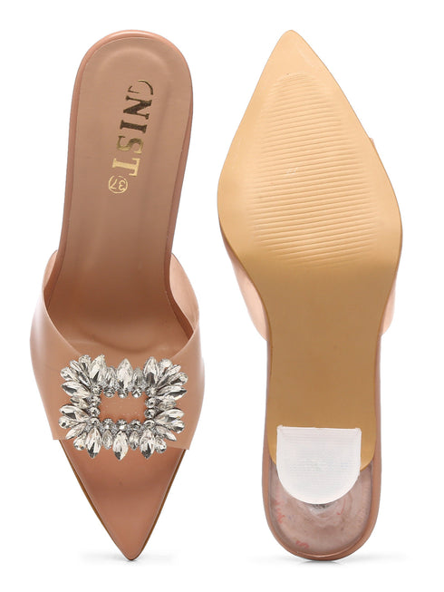 GNIST Pointed Embellished Transparent Peach Heels