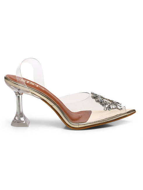 GNIST Round Rhinestone Studded Embellished Pointed Stilettos