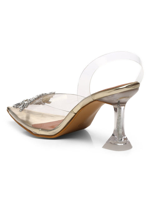 GNIST Round Rhinestone Studded Embellished Pointed Stilettos