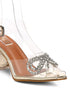 GNIST Gold Pointed Embellished Transparent Bow Heels