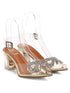 GNIST Gold Pointed Embellished Transparent Bow Heels