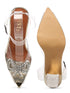 GNIST Gold Pointed Embellished Transparent Bow Heels