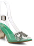 GNIST Green Pointed Embellished Transparent Bow Heels