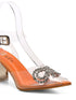 GNIST Orange Pointed Embellished Transparent Bow Heels