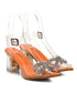 GNIST Orange Pointed Embellished Transparent Bow Heels