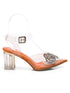 GNIST Orange Pointed Embellished Transparent Bow Heels
