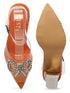 GNIST Orange Pointed Embellished Transparent Bow Heels