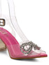 GNIST Pink Pointed Embellished Transparent Bow Heels