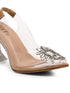 GNIST Square Embellished Beige Pointed Stilettos
