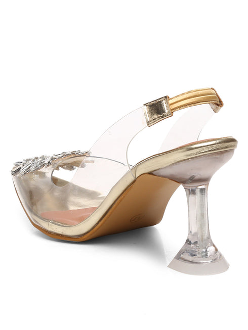 GNIST Square Embellished Gold Pointed Stilettos