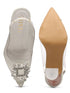 GNIST Square Embellished White Pointed Stilettos
