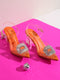 GNIST Orange Pointed square Embellished Back Strap Stilettos