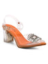 GNIST Orange Pointed square Embellished Back Strap Stilettos