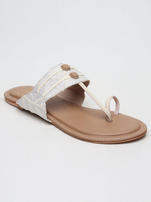 Tan & Try White Kolhapuri Flats
