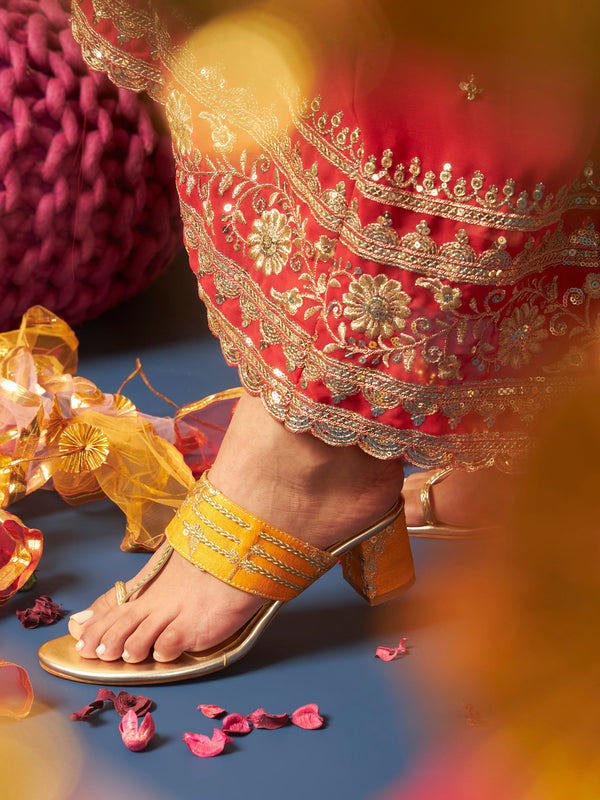 Garden Galleria Yellow Kolhapuri Block Heels
