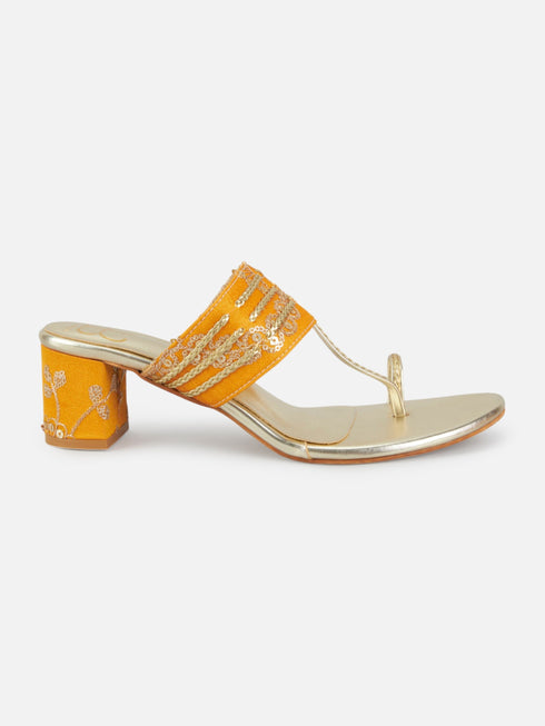 Garden Galleria Yellow Kolhapuri Block Heels