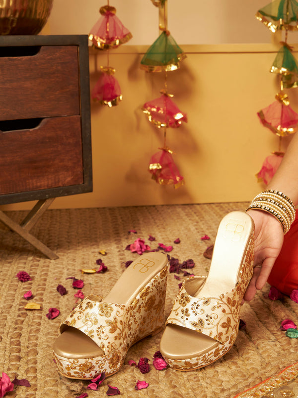 Party Pop Ivory Ethnic Wedge Heels