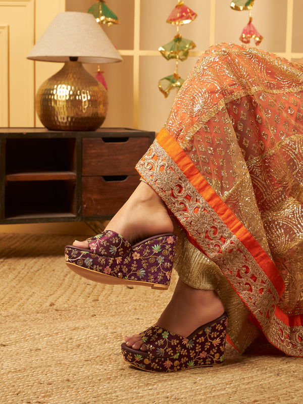 Party Pop Purple Ethnic Wedge Heels