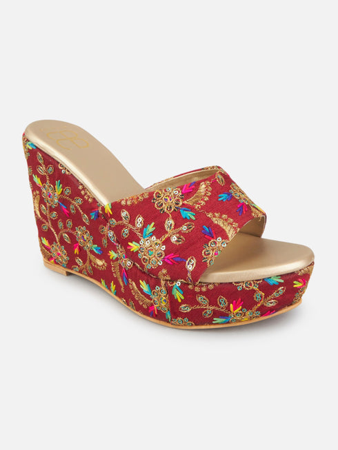 Party Pop Red Ethnic Wedge Heels