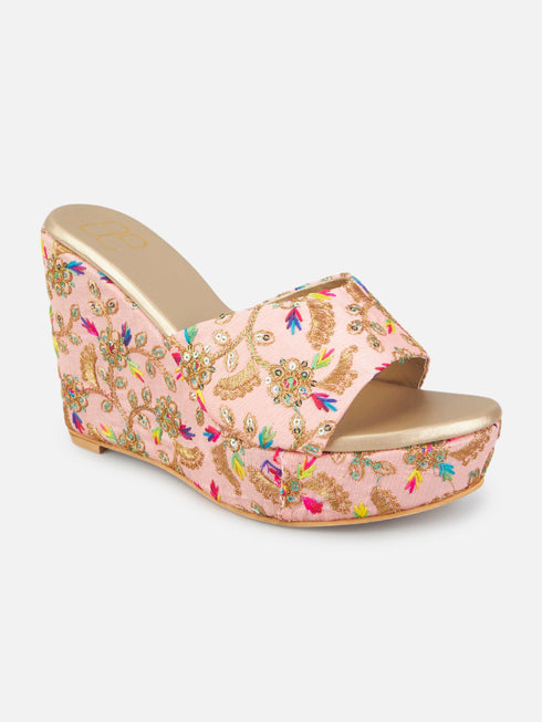 Party Pop Pink Ethnic Wedge Heels