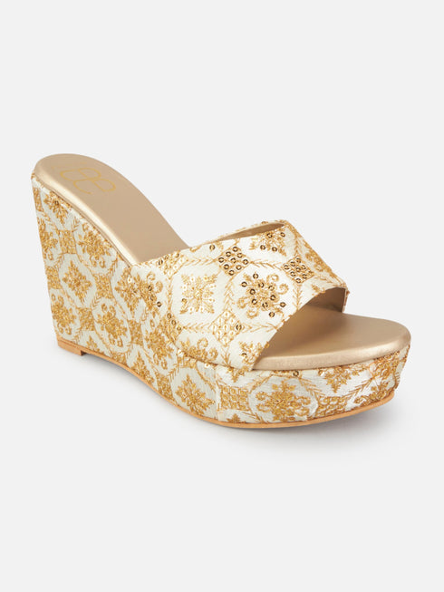 Party Pop Ivory Ethnic Wedge Heels.
