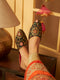 BELA Women Black Embroidered Ethnic Mule Flats