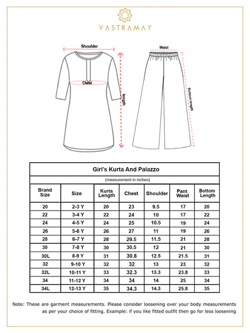 Girl's' Navy Blue And Rust Kurta Palazzo Set