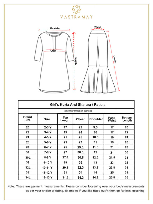 Girl's' Yellow And White Kurta, Sharara And Dupatta Set