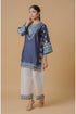 Lawn Cotton Printkari Co-ord Set - Navy Blue & White With Straight pant