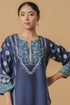 Lawn Cotton Printkari Co-ord Set - Navy Blue & White With Straight pant
