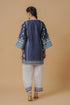 Lawn Cotton Printkari Co-ord Set - Navy Blue & White With Straight pant