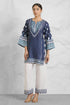 Lawn Cotton Printkari Co-ord Set - Navy Blue & White With Straight pant