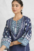 Lawn Cotton Printkari Co-ord Set - Navy Blue & White With Straight pant