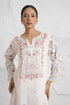 Lawn Cotton Co-ord Set - White with Pink Floral Print with Farsi Pant