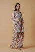 Lawn Cotton Co-ord Set - Beige with Navy Floral Print with Farsi Pant