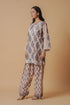 Lawn Cotton Co-ord Set - Beige with Navy Floral Print with Farsi Pant