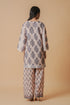 Lawn Cotton Co-ord Set - Beige with Navy Floral Print with Farsi Pant