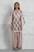 Lawn Cotton Co-ord Set - Beige with Navy Floral Print with Farsi Pant