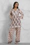 Lawn Cotton Co-ord Set - Beige with Navy Floral Print with Farsi Pant