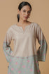 Lawn Cotton Co-ord Set - Beige with Sky Blue Floral Panels With Straight pant