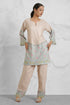 Lawn Cotton Co-ord Set - Beige with Sky Blue Floral Panels With Straight pant
