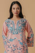 Lawn Cotton Co-ord Set - Peach with Blue Floral Print With Straight pant