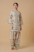 Lawn Cotton Co-ord Set - Off White with Bird and Floral Print with Farsi Pant