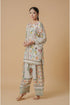 Lawn Cotton Co-ord Set - Off White with Bird and Floral Print with Farsi Pant