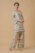 Lawn Cotton Co-ord Set - Off White with Bird and Floral Print with Farsi Pant