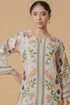 Lawn Cotton Co-ord Set - Off White with Bird and Floral Print with Farsi Pant