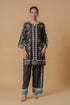Lawn Cotton Printkari Co-ord Set - Black Print With Straight pant