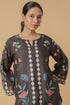 Lawn Cotton Printkari Co-ord Set - Black Print With Straight pant