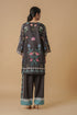 Lawn Cotton Printkari Co-ord Set - Black Print With Straight pant