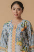 Lawn Cotton Printkari Co-ord Set – White with Citrus Blue Print With Straight pant